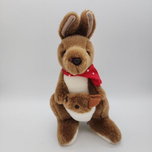 Toyhut Kangaroo Mother Joey Pouch Plush 12" Red Bandana Stuffed Animal Australia - Picture 1 of 11